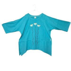 Lauriejo Designs,3-daisies,Size XL,Oversized,Sky Blue,100% Cotton